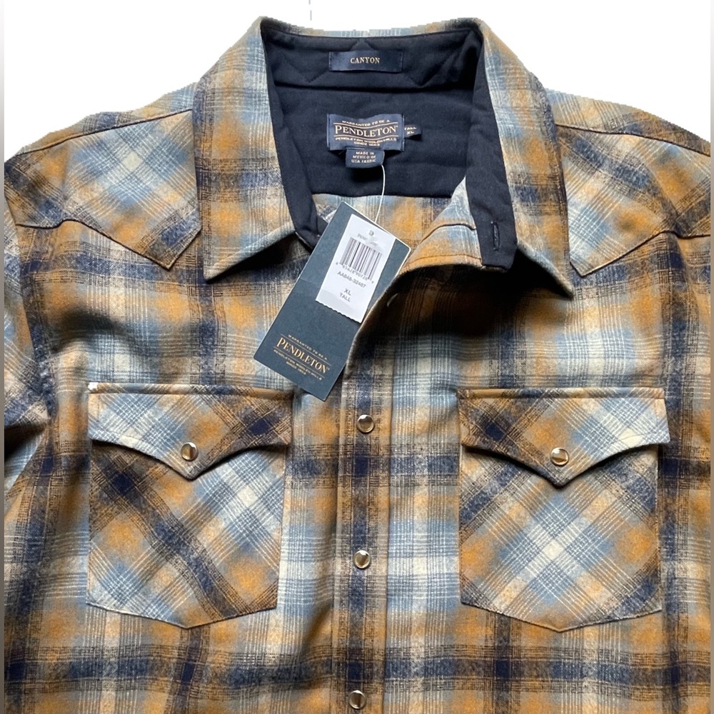 Pendleton Virgin Wool Canyon Shirt Blue Copper Ombre Mens Size XLT